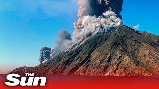 Moment Stromboli volcano erupts in Italy [upl. by Eelrebmyk]