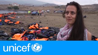 Dutch mother helps refugees landing in Lesvos  UNICEF [upl. by Charisse]