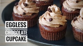 Eggless Chocolate Cupcake in Microwave Easy Cupcake Recipe  Frosting [upl. by Akerdnahs]