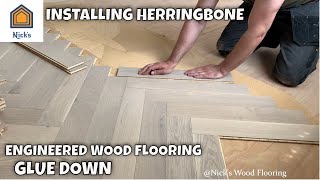 Installing Herringbone Engineered Wood Flooring Glue Down  How To Install [upl. by Ahsienak185]