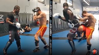 URIAH HALL KNOCKS DOWN SPARRING PARTNER WITH SPINNING BACK KICK [upl. by Julian]