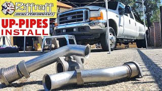 2001 F350 73  RiffRaff UpPipes Install  Stock up pipes leaking and falling apart JUNK SP [upl. by Hendrik]