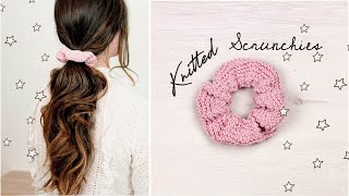 KNITTED SCRUNCHIES  DIY Tutorial stepbystep for beginners [upl. by Ahsimot677]