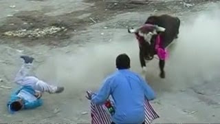 Bullfight gone wrong Ten people injured in Peru [upl. by Ysset]