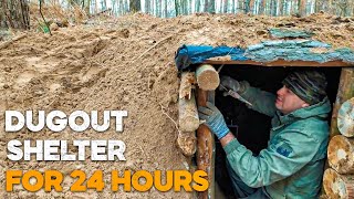 Building a Bushcraft Dugout Shelter in 24 hours dugout house [upl. by Aluin728]